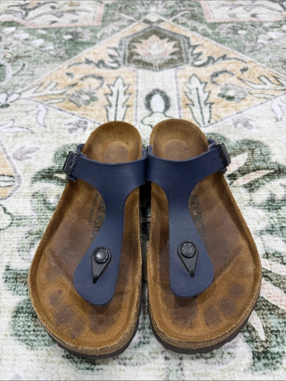 Birkenstock Blue T-Strap Gizeh Sandals